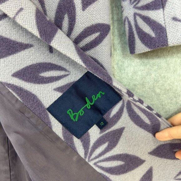 Women's Boden Wool Purple Floral Coat Size 12 UK (8-10 US) Long Peacoat Jacket - Picture 2 of 16